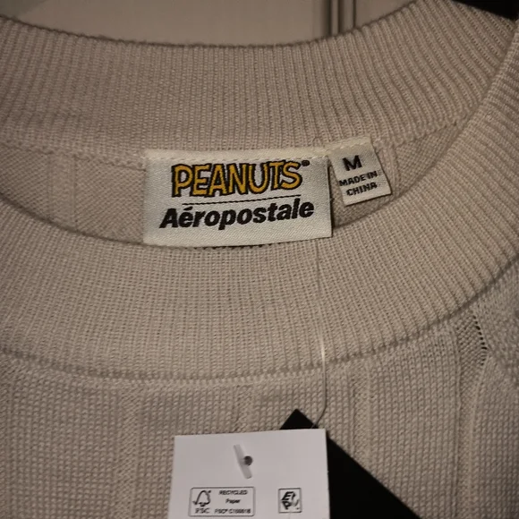 Nwt Peanuts By Aeorpostle Sz M Cream Cable Knit Sweater with Snoopy Embroydered - Picture 2 of 10
